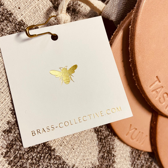 NWT Brass Collective Hand Pressed Natural Tan Leather Coasters Set of 4 - Picture 5 of 6